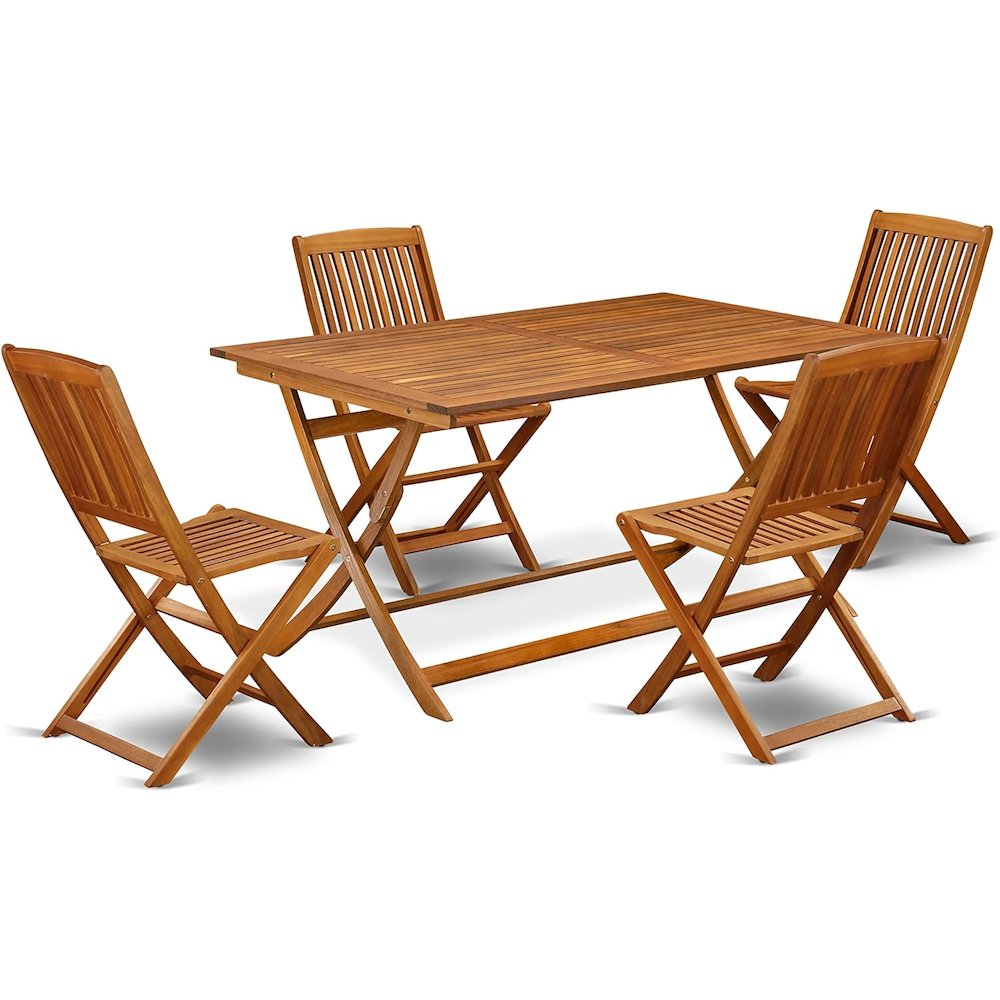 AECM5CWNA - 5 Piece Modern Garden Set - A Wonderful Modern Table with 4 Arm Less Patio Chairs- Natural Oil Finish. Picture 1