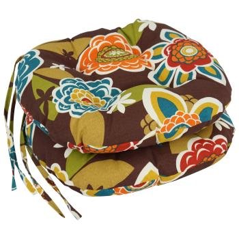 16-inch Spun Polyester Patterned Outdoor Round Tufted Chair Cushions (Set of 2). Picture 4