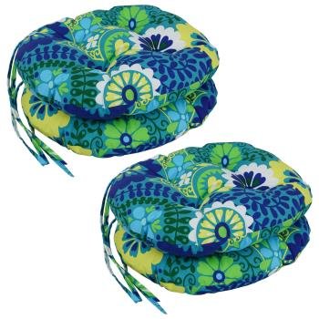 16-inch Spun Polyester Patterned Outdoor Round Tufted Chair Cushions (Set of 4). Picture 4