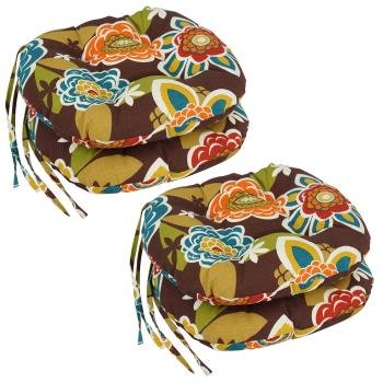 16-inch Spun Polyester Patterned Outdoor Round Tufted Chair Cushions (Set of 4). Picture 4