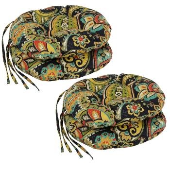 16-inch Spun Polyester Patterned Outdoor Round Tufted Chair Cushions (Set of 4). Picture 4