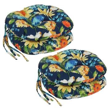 16-inch Spun Polyester Patterned Outdoor Round Tufted Chair Cushions (Set of 4). Picture 4