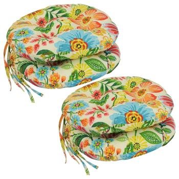 16-inch Spun Polyester Patterned Outdoor Round Tufted Chair Cushions (Set of 4). Picture 4