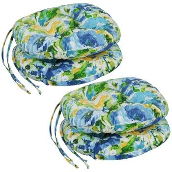 16-inch Spun Polyester Patterned Outdoor Round Tufted Chair Cushions (Set of 4). Picture 3