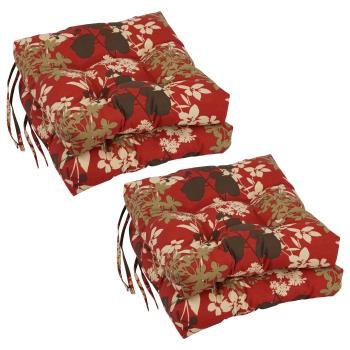 16-inch Spun Polyester Patterned Outdoor Square Tufted Chair Cushions (Set of 4). Picture 4