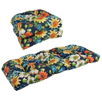 U-Shaped Patterned Spun Polyester Tufted Settee Cushion Set (Set of 3). Picture 2