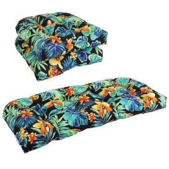 U-Shaped Patterned Spun Polyester Tufted Settee Cushion Set (Set of 3). Picture 2