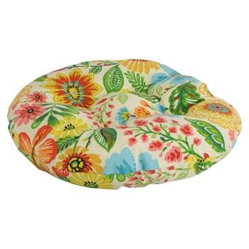 18-inch Round Patterned Spun Polyester Tufted Footstool Cushion. Picture 3