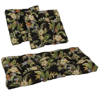 Squared Patterned Spun Polyester Tufted Settee Cushions (Set of 3). Picture 2