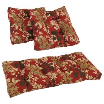 Squared Patterned Spun Polyester Tufted Settee Cushions (Set of 3). Picture 2