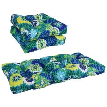 Squared Patterned Spun Polyester Tufted Settee Cushions (Set of 3). Picture 2