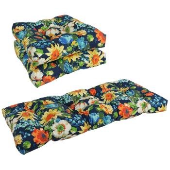 Squared Patterned Spun Polyester Tufted Settee Cushions (Set of 3). Picture 2