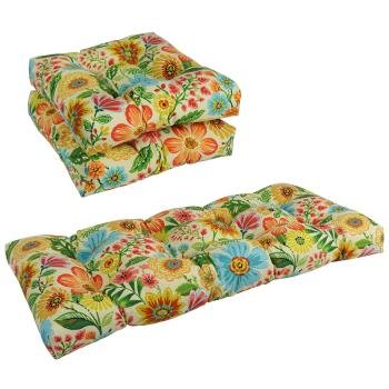 Squared Patterned Spun Polyester Tufted Settee Cushions (Set of 3). Picture 2