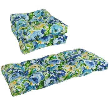 Squared Patterned Spun Polyester Tufted Settee Cushions (Set of 3). Picture 2
