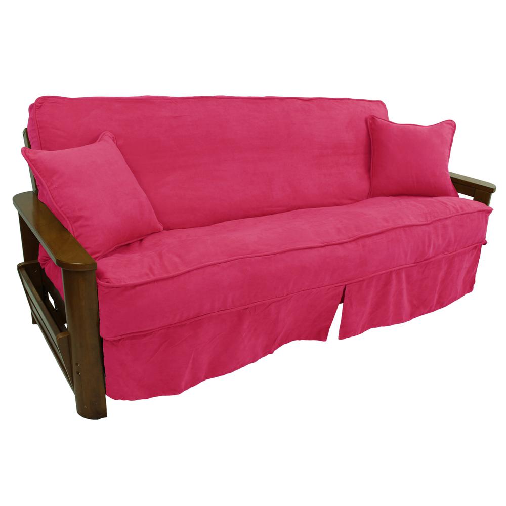Solid Microsuede Double Corded 8 to 9-inch Full Futon Slipcover Set with Two 18-inch Throw Pillows (Set of 3). Picture 2