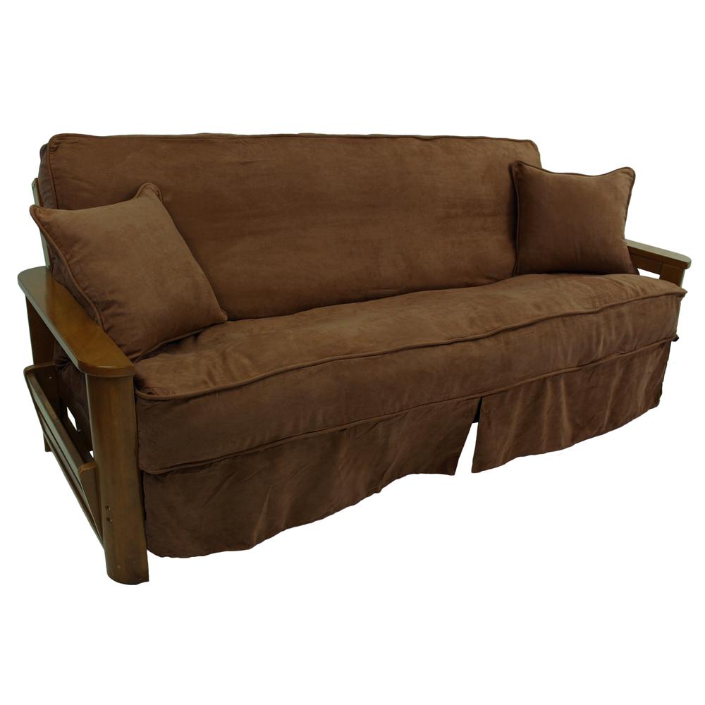 Solid Microsuede Double Corded 8 to 9-inch Full Futon Slipcover Set with Two 18-inch Throw Pillows (Set of 3). Picture 2