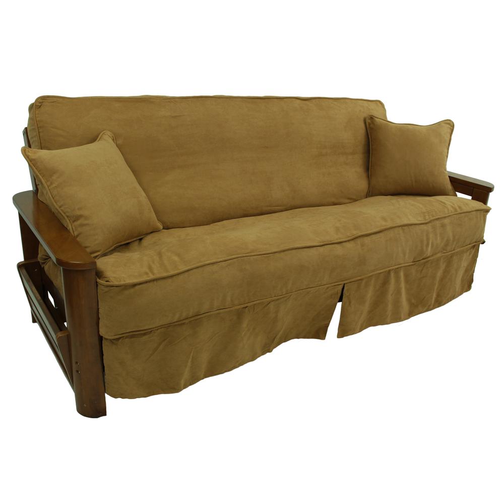 Solid Microsuede Double Corded 8 to 9-inch Full Futon Slipcover Set with Two 18-inch Throw Pillows (Set of 3). Picture 2