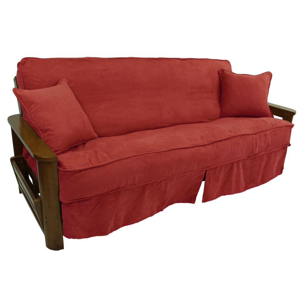 Solid Microsuede Double Corded 8 to 9-inch Full Futon Slipcover Set with Two 18-inch Throw Pillows (Set of 3). Picture 2