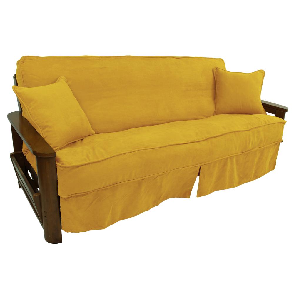 Solid Microsuede Double Corded 8 to 9-inch Full Futon Slipcover Set with Two 18-inch Throw Pillows (Set of 3). Picture 2