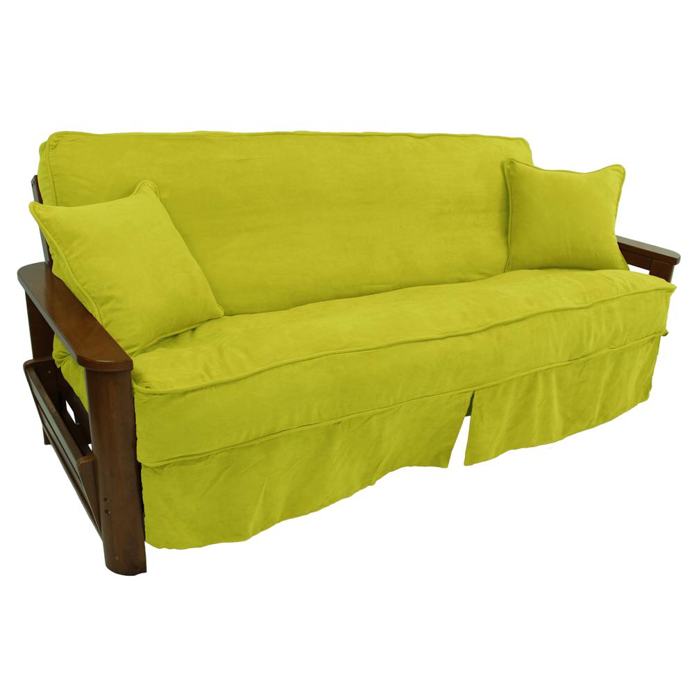 Solid Microsuede Double Corded 8 to 9-inch Full Futon Slipcover Set with Two 18-inch Throw Pillows (Set of 3). Picture 2