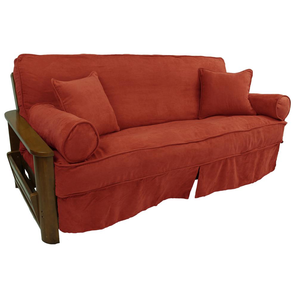 Solid Microsuede Double Corded 8 to 9-inch Full Futon Slipcover Set with Four Throw Pillows (Set of 5). Picture 2