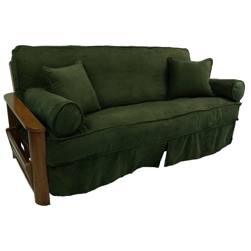 Solid Microsuede Double Corded 8 to 9-inch Full Futon Slipcover Set with Four Throw Pillows (Set of 5). Picture 2
