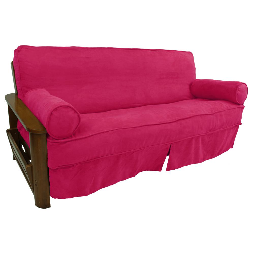 Solid Microsuede Double Corded 8 to 9-inch Full Futon Slipcover Set with Two 20 by 8-inch Bolster Pillows (Set of 3). Picture 2