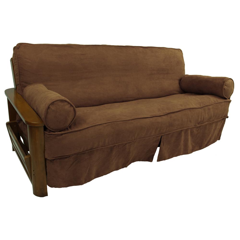 Solid Microsuede Double Corded 8 to 9-inch Full Futon Slipcover Set with Two 20 by 8-inch Bolster Pillows (Set of 3). Picture 2
