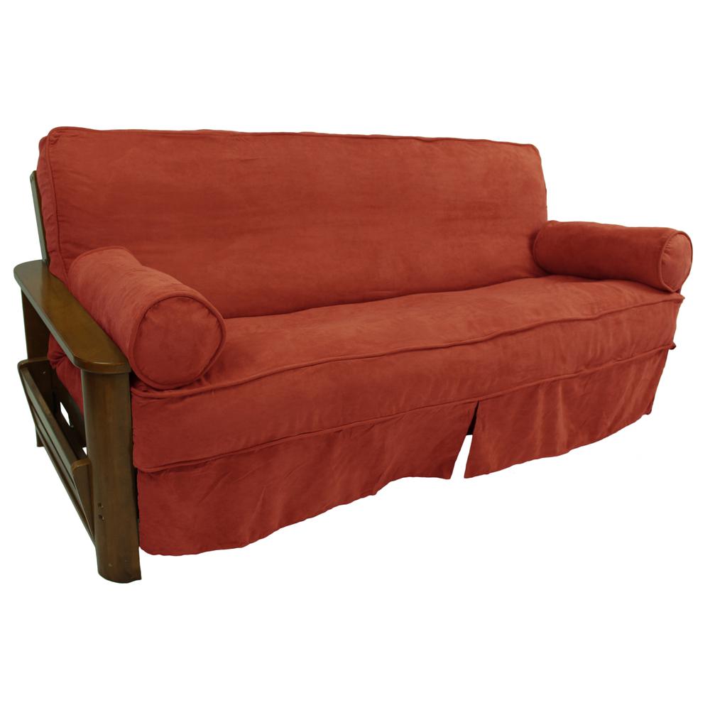 Solid Microsuede Double Corded 8 to 9-inch Full Futon Slipcover Set with Two 20 by 8-inch Bolster Pillows (Set of 3). Picture 2