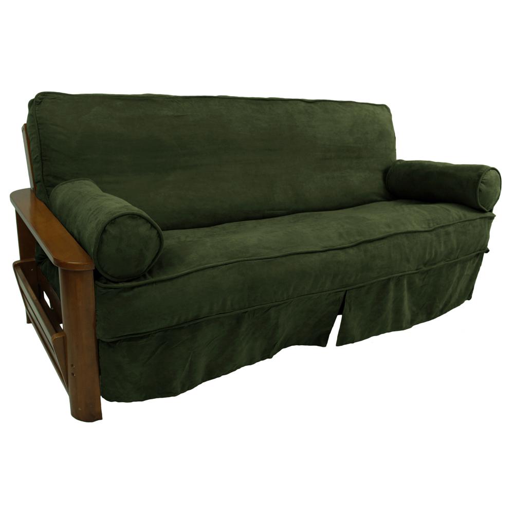 Solid Microsuede Double Corded 8 to 9-inch Full Futon Slipcover Set with Two 20 by 8-inch Bolster Pillows (Set of 3). Picture 2
