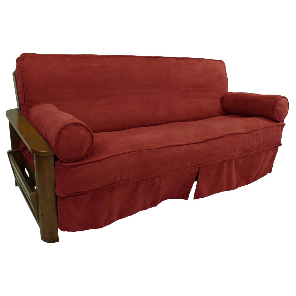 Solid Microsuede Double Corded 8 to 9-inch Full Futon Slipcover Set with Two 20 by 8-inch Bolster Pillows (Set of 3). Picture 2