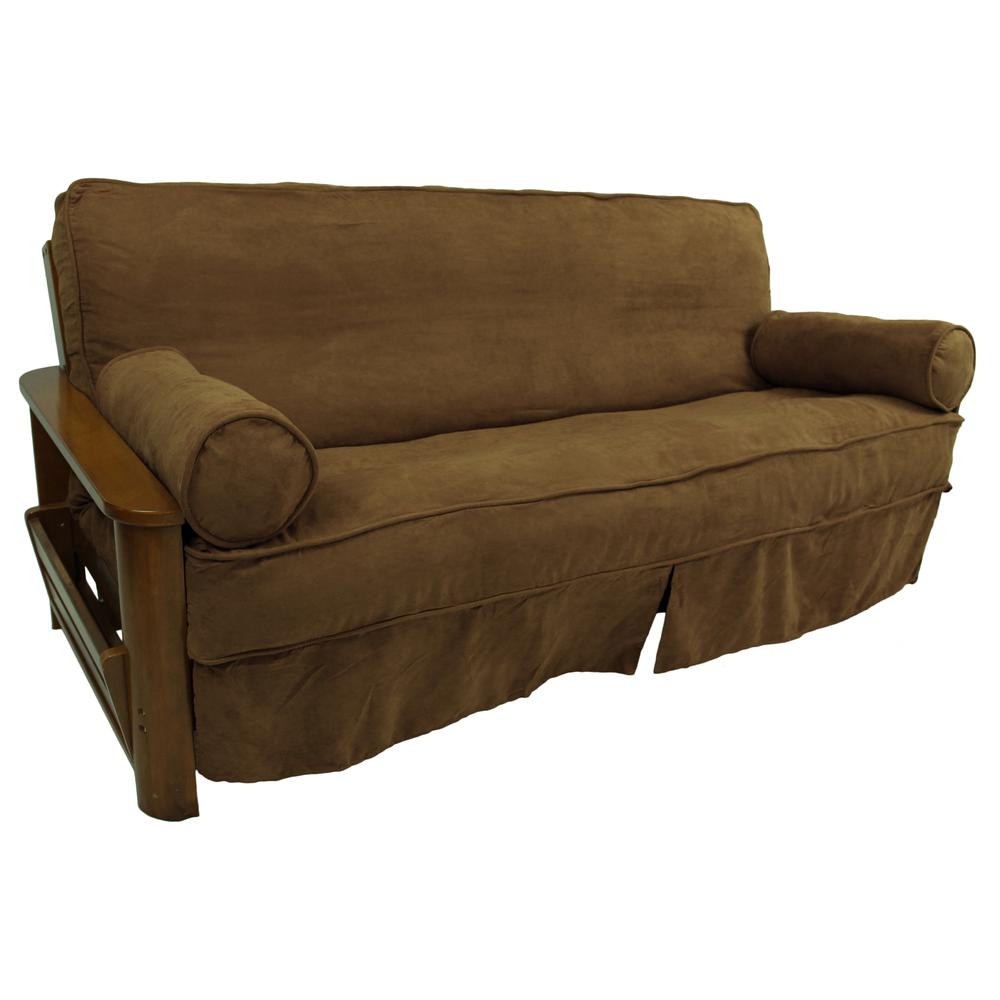 Solid Microsuede Double Corded 8 to 9-inch Full Futon Slipcover Set with Two 20 by 8-inch Bolster Pillows (Set of 3). Picture 2
