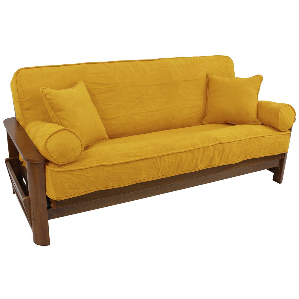 Solid Microsuede Double Corded 8 to 9-inch Full Futon Cover Set with Four Throw Pillows (Set of 5). Picture 2