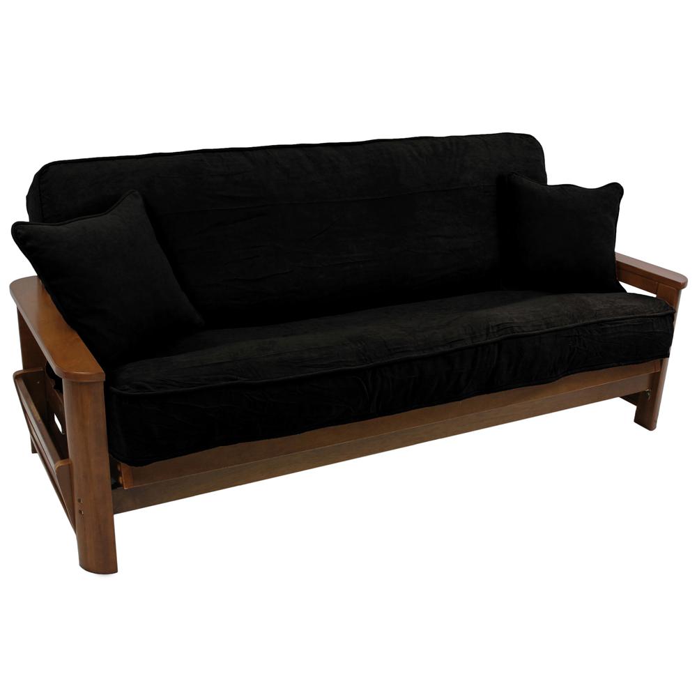 Solid Microsuede Double Corded 8 to 9-inch Full Futon Cover Set with Two 18-inch Throw Pillows (Set of 3). Picture 2
