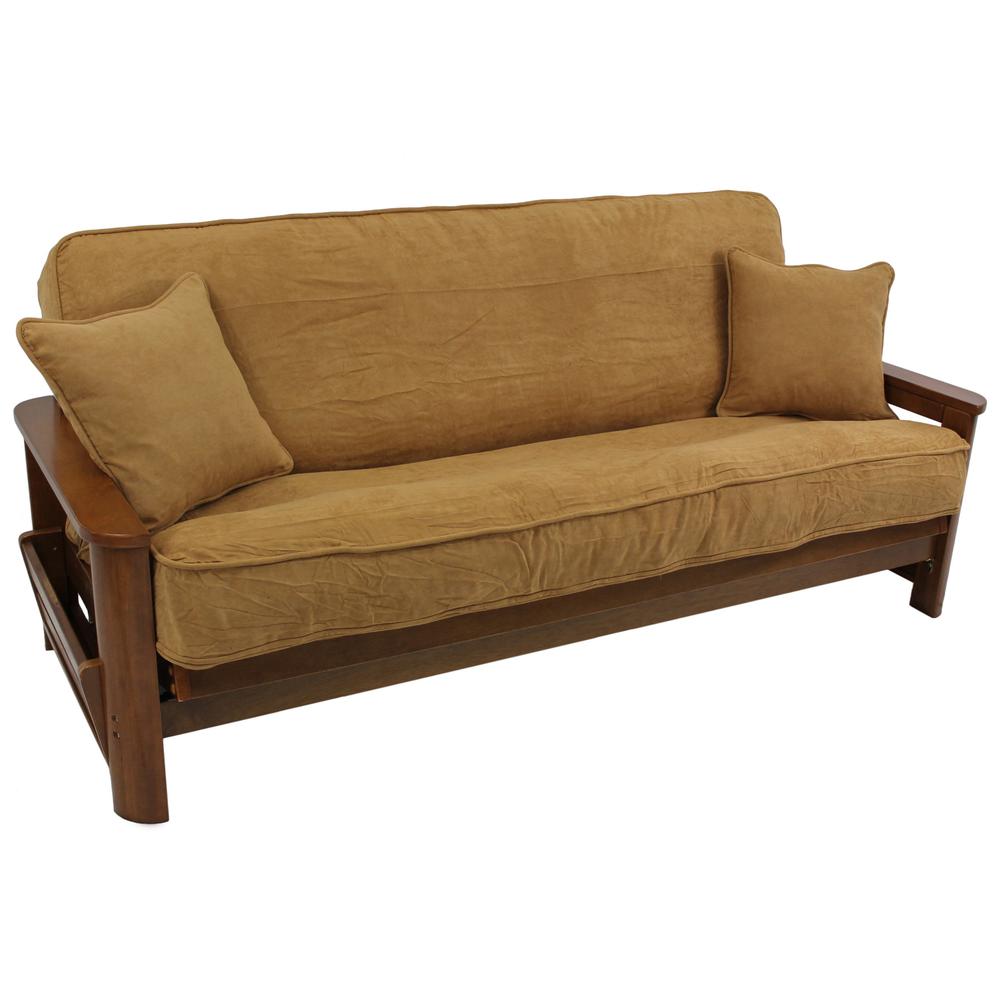 Solid Microsuede Double Corded 8 to 9-inch Full Futon Cover Set with Two 18-inch Throw Pillows (Set of 3). Picture 2