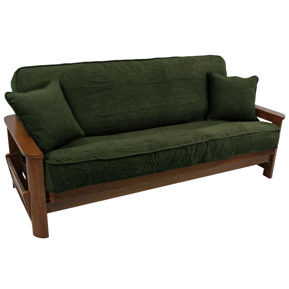 Solid Microsuede Double Corded 8 to 9-inch Full Futon Cover Set with Two 18-inch Throw Pillows (Set of 3). Picture 2