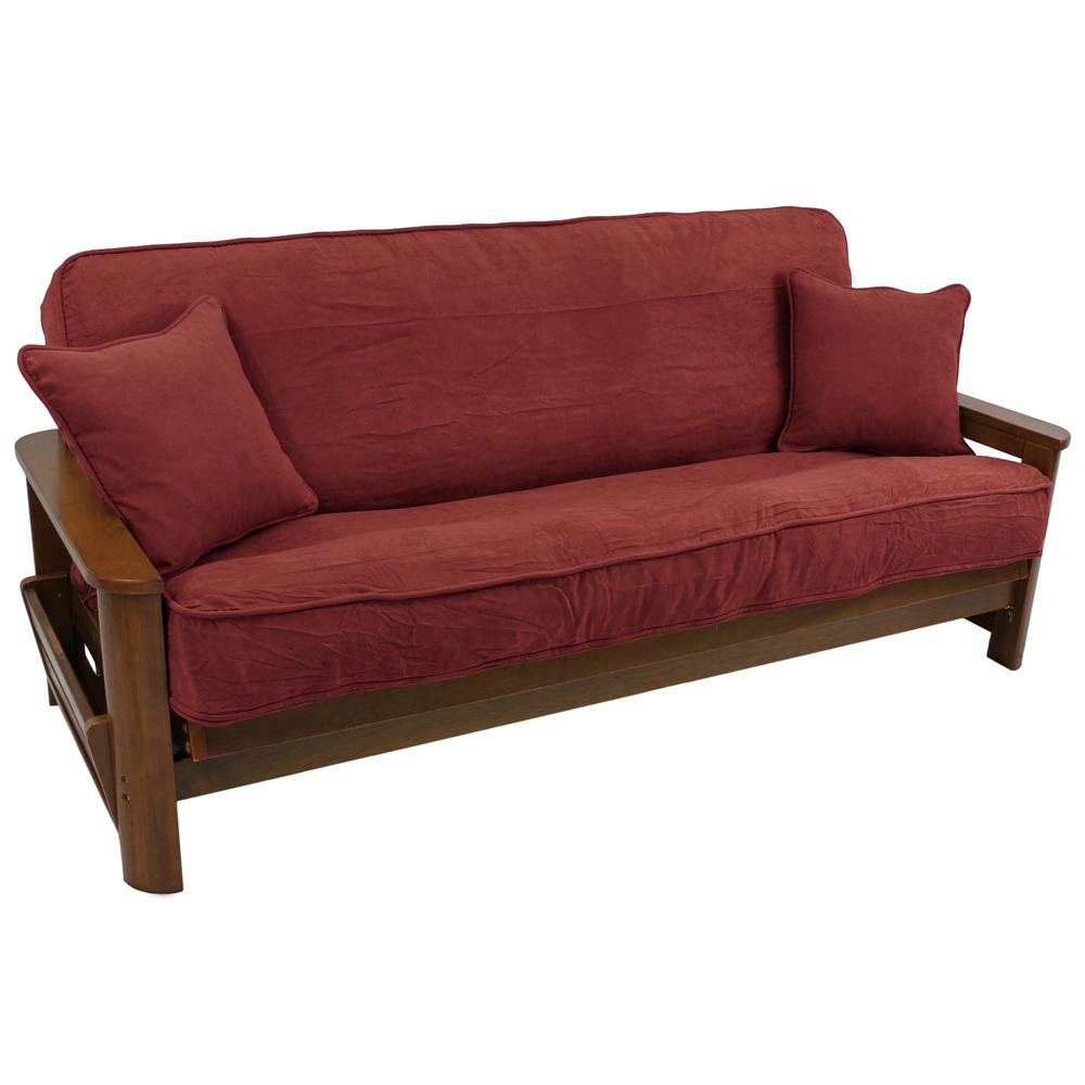 Solid Microsuede Double Corded 8 to 9-inch Full Futon Cover Set with Two 18-inch Throw Pillows (Set of 3). Picture 2