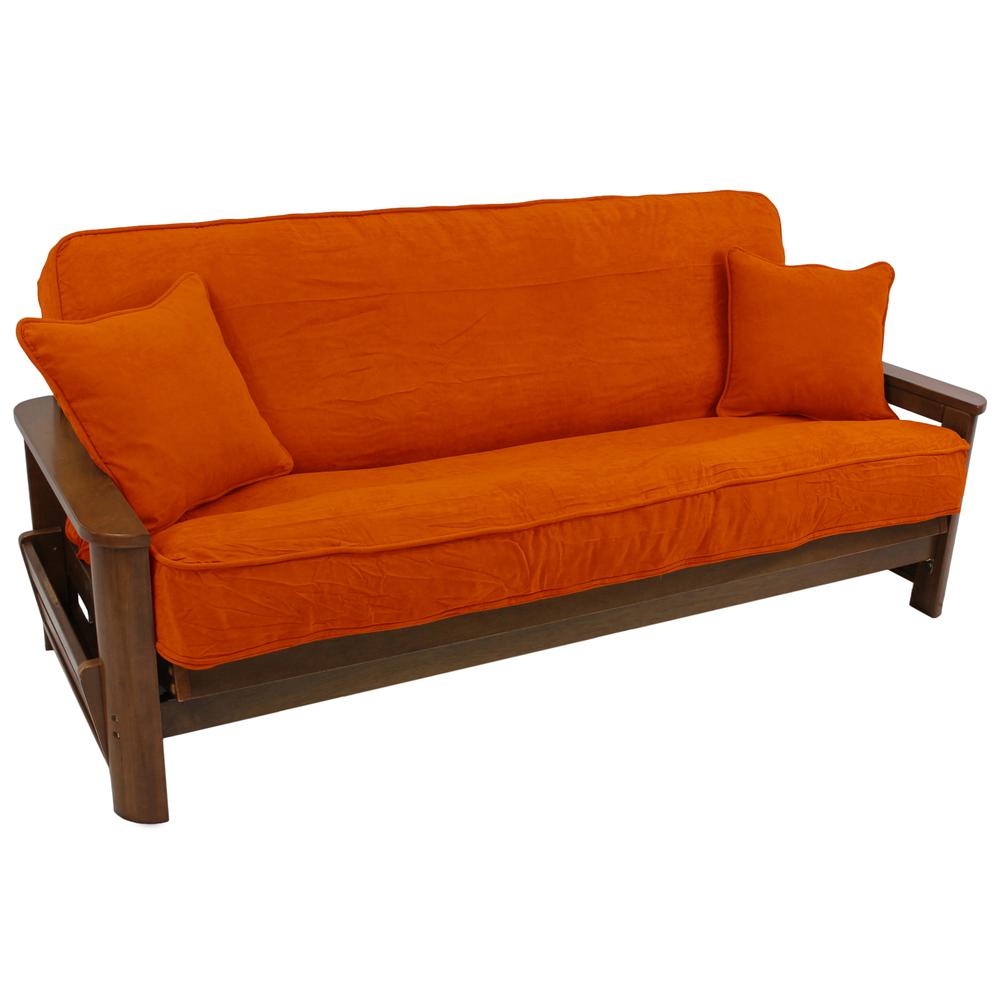 Solid Microsuede Double Corded 8 to 9-inch Full Futon Cover Set with Two 18-inch Throw Pillows (Set of 3). Picture 2