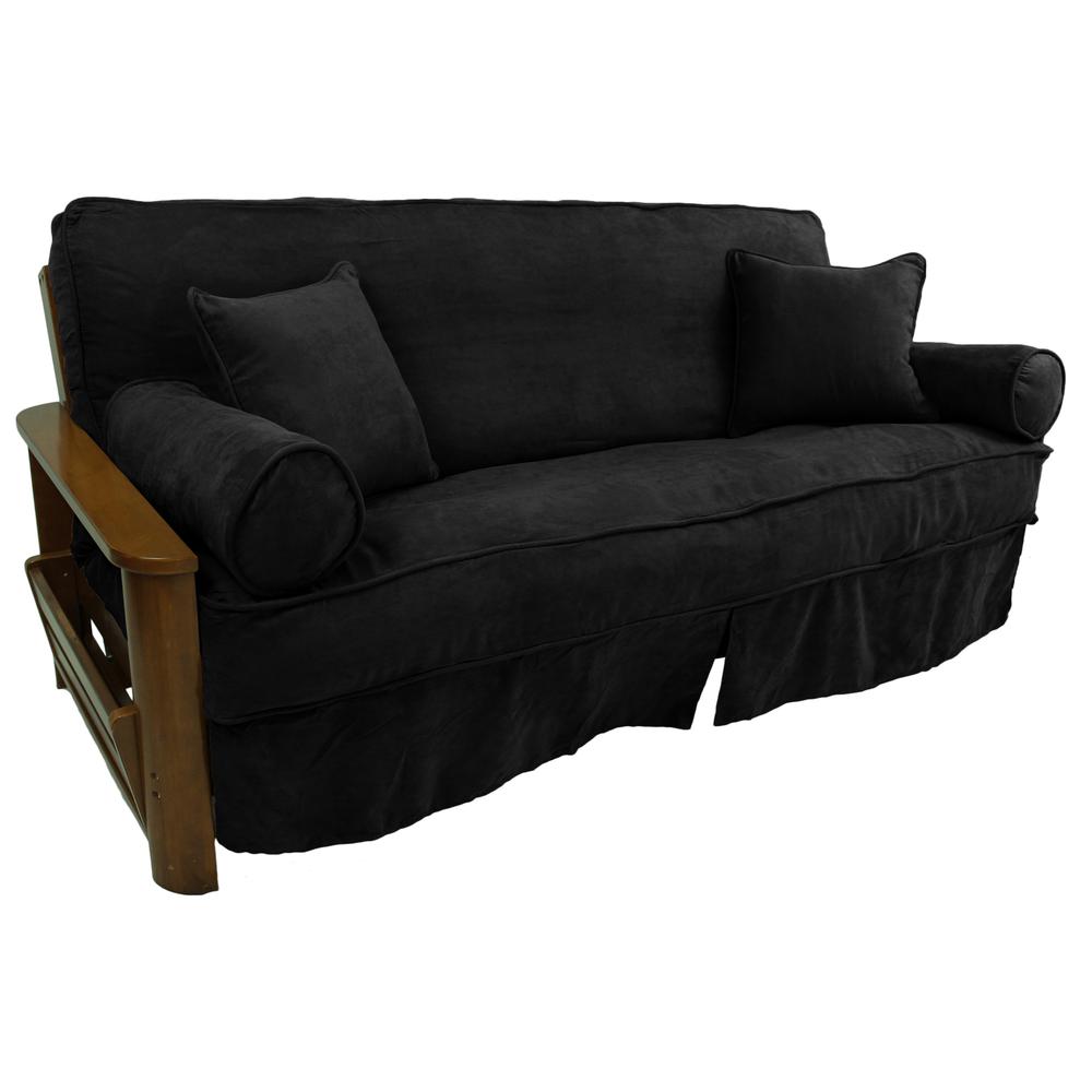 Solid Microsuede Double Corded 8 to 9-inch Full Futon Slipcover Set with Four Throw Pillows (Set of 5). Picture 3