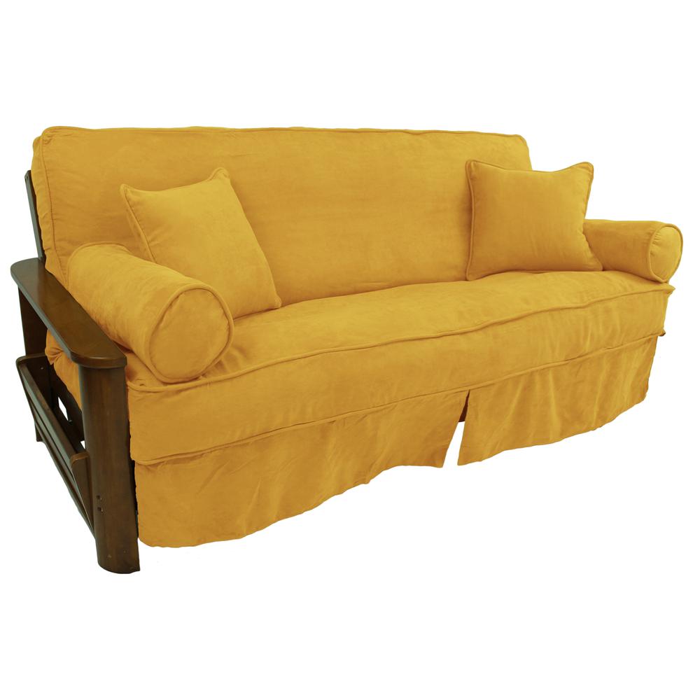 Solid Microsuede Double Corded 8 to 9-inch Full Futon Slipcover Set with Four Throw Pillows (Set of 5). Picture 3