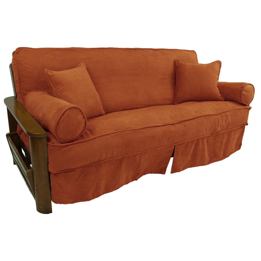 Solid Microsuede Double Corded 8 to 9-inch Full Futon Slipcover Set with Four Throw Pillows (Set of 5). Picture 3