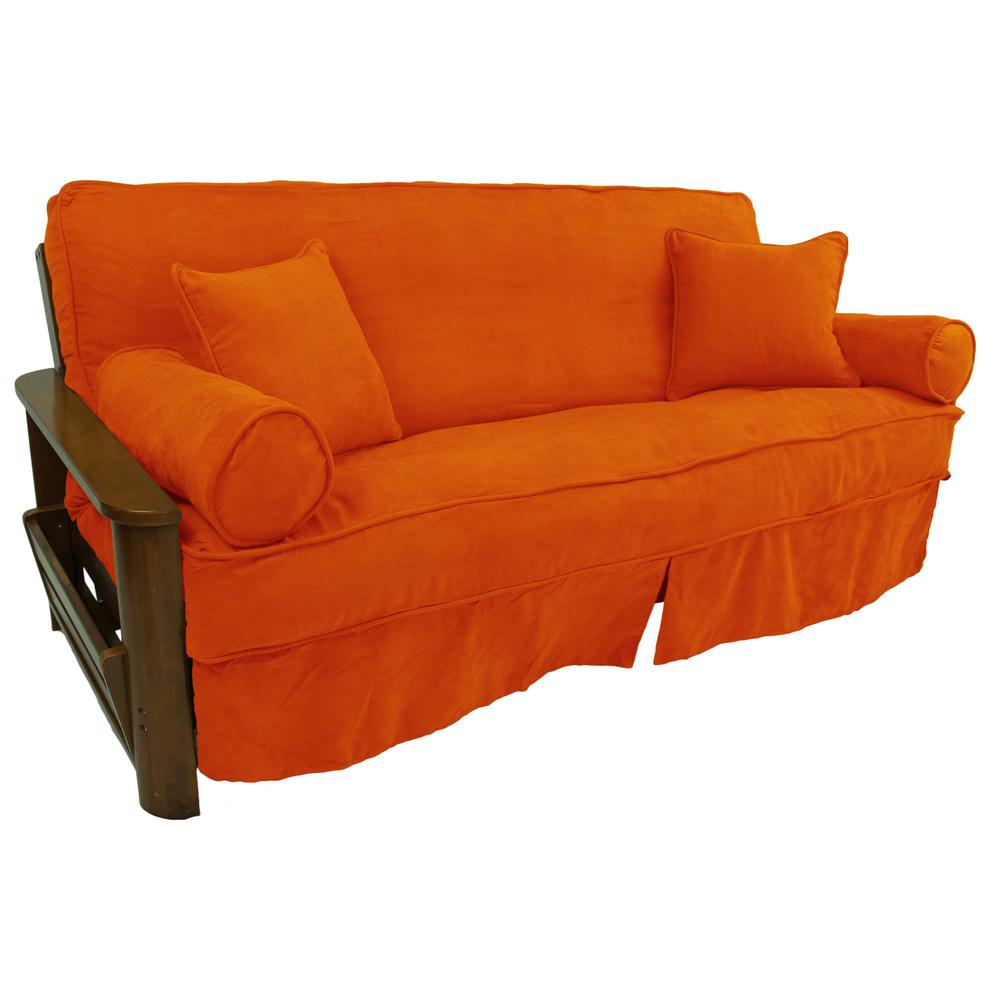 Solid Microsuede Double Corded 8 to 9-inch Full Futon Slipcover Set with Four Throw Pillows (Set of 5). Picture 3