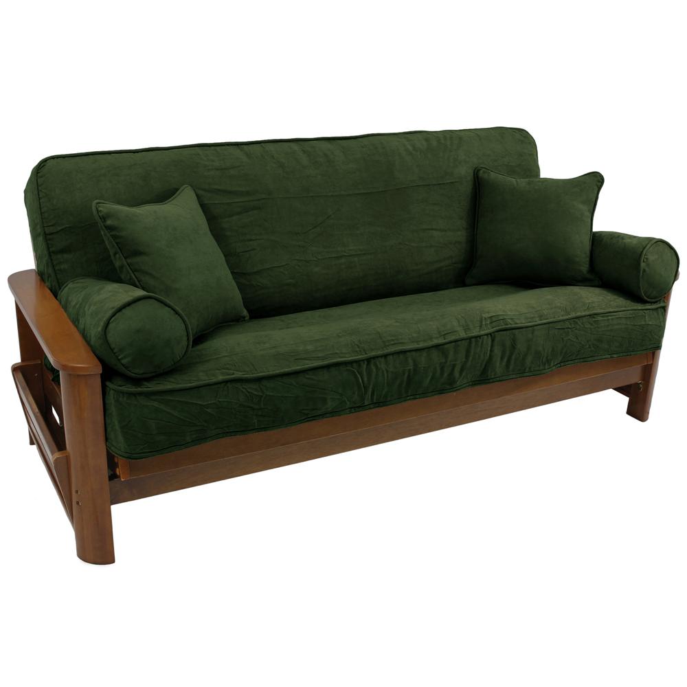 Solid Microsuede Double Corded 8 to 9-inch Full Futon Cover Set with Four Throw Pillows (Set of 5). Picture 3