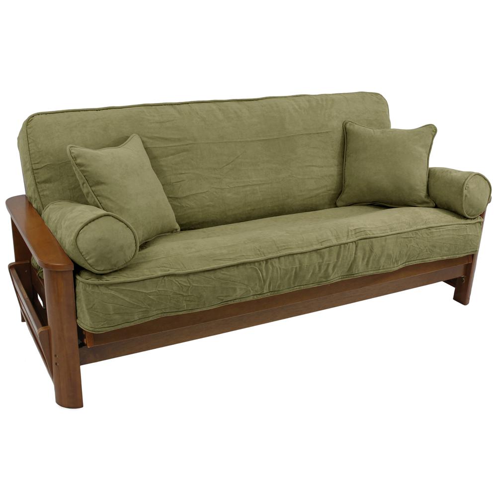 Solid Microsuede Double Corded 8 to 9-inch Full Futon Cover Set with Four Throw Pillows (Set of 5). Picture 3