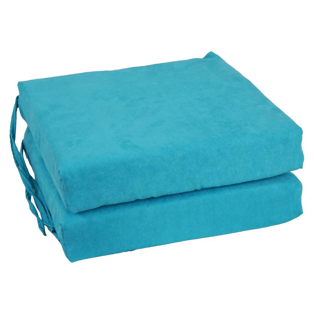 Blazing Needles Indoor 16" x 16" Microsuede Chair Cushion, Aqua Blue. Picture 1