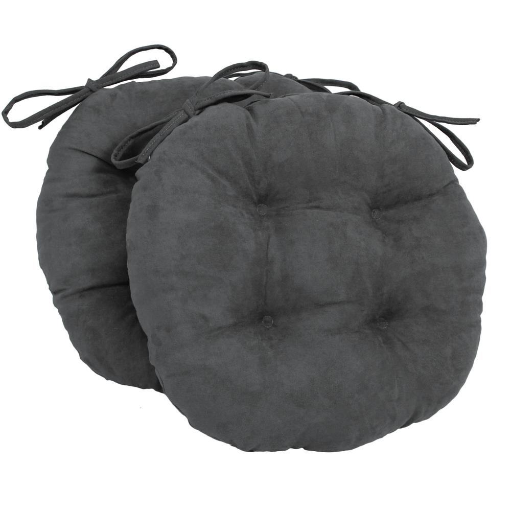16-inch Solid Micro Suede Round Tufted Chair Cushions (Set of 2). Picture 1