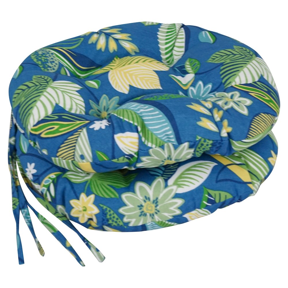 16-inch Spun Polyester Patterned Outdoor Round Tufted Chair Cushions (Set of 2). Picture 1