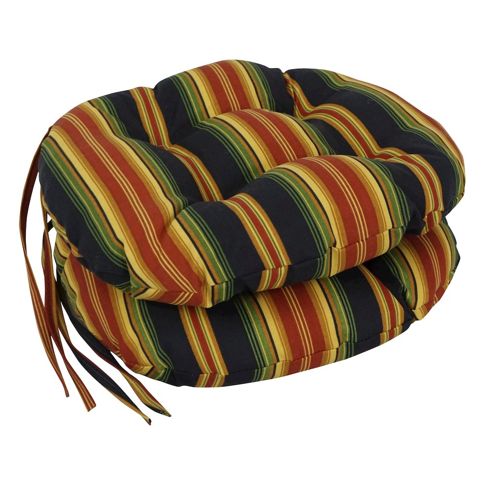 16-inch Spun Polyester Patterned Outdoor Round Tufted Chair Cushions (Set of 2). Picture 1