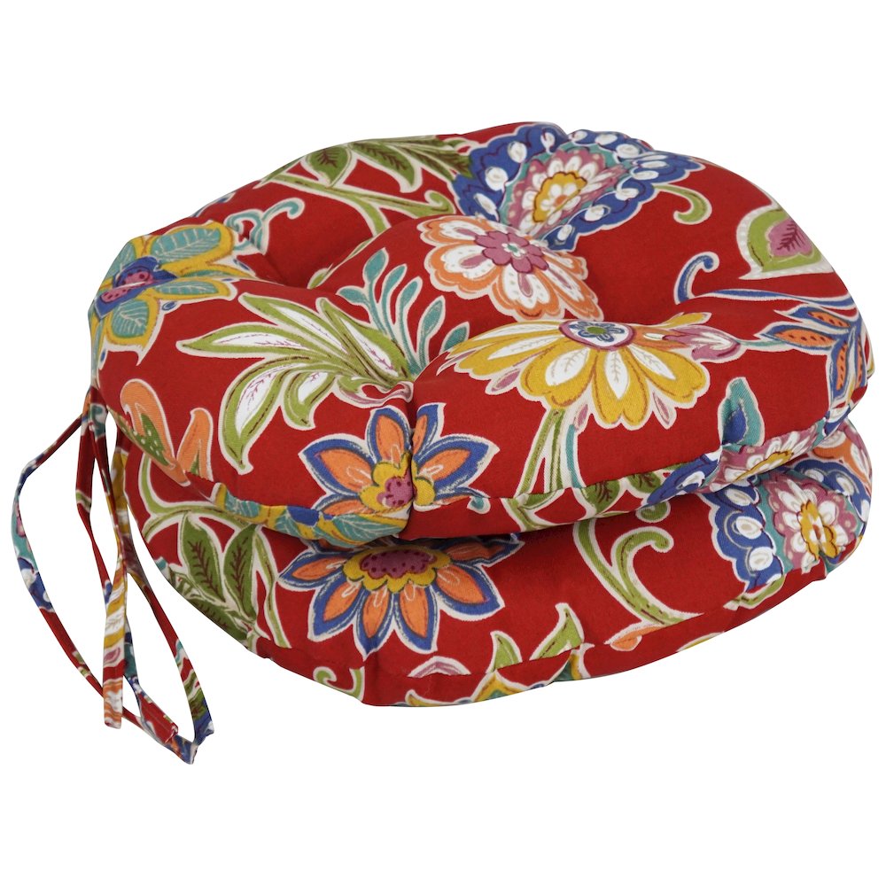 16-inch Spun Polyester Patterned Outdoor Round Tufted Chair Cushions (Set of 2). Picture 1