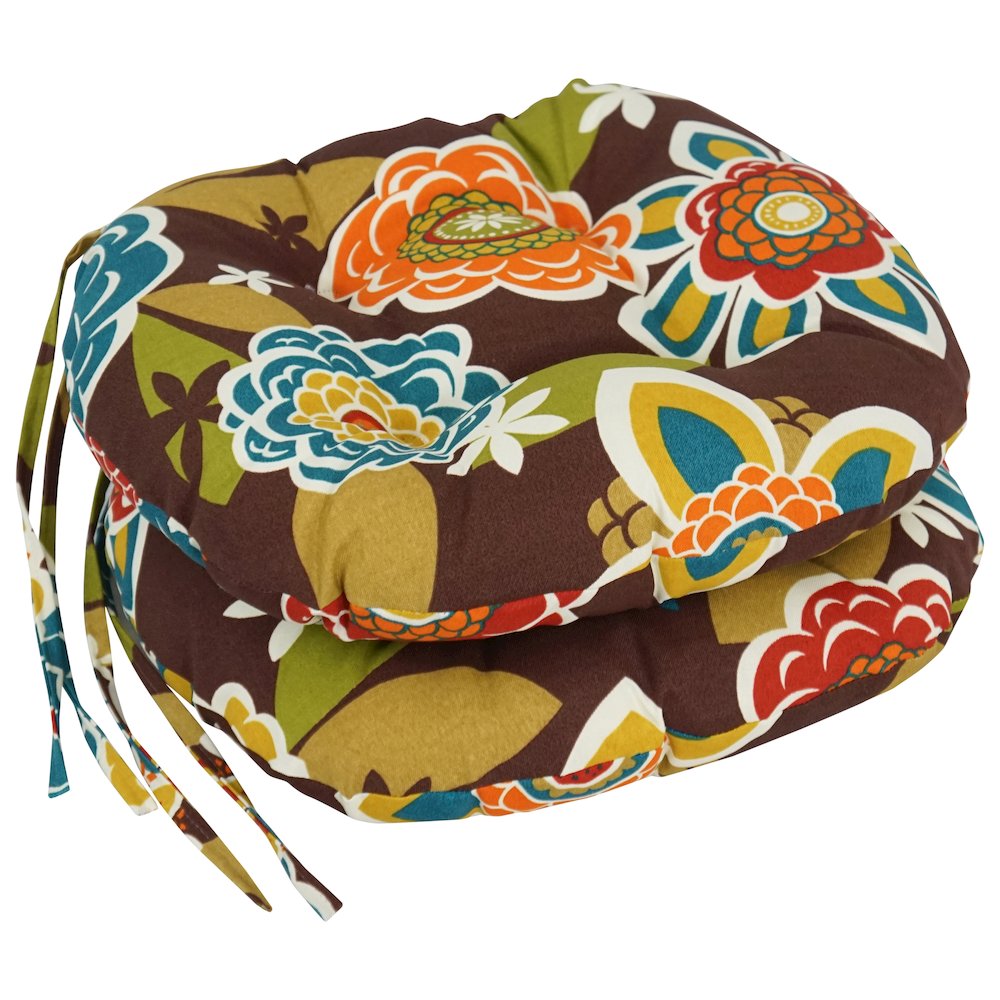16-inch Spun Polyester Patterned Outdoor Round Tufted Chair Cushions (Set of 2). Picture 1